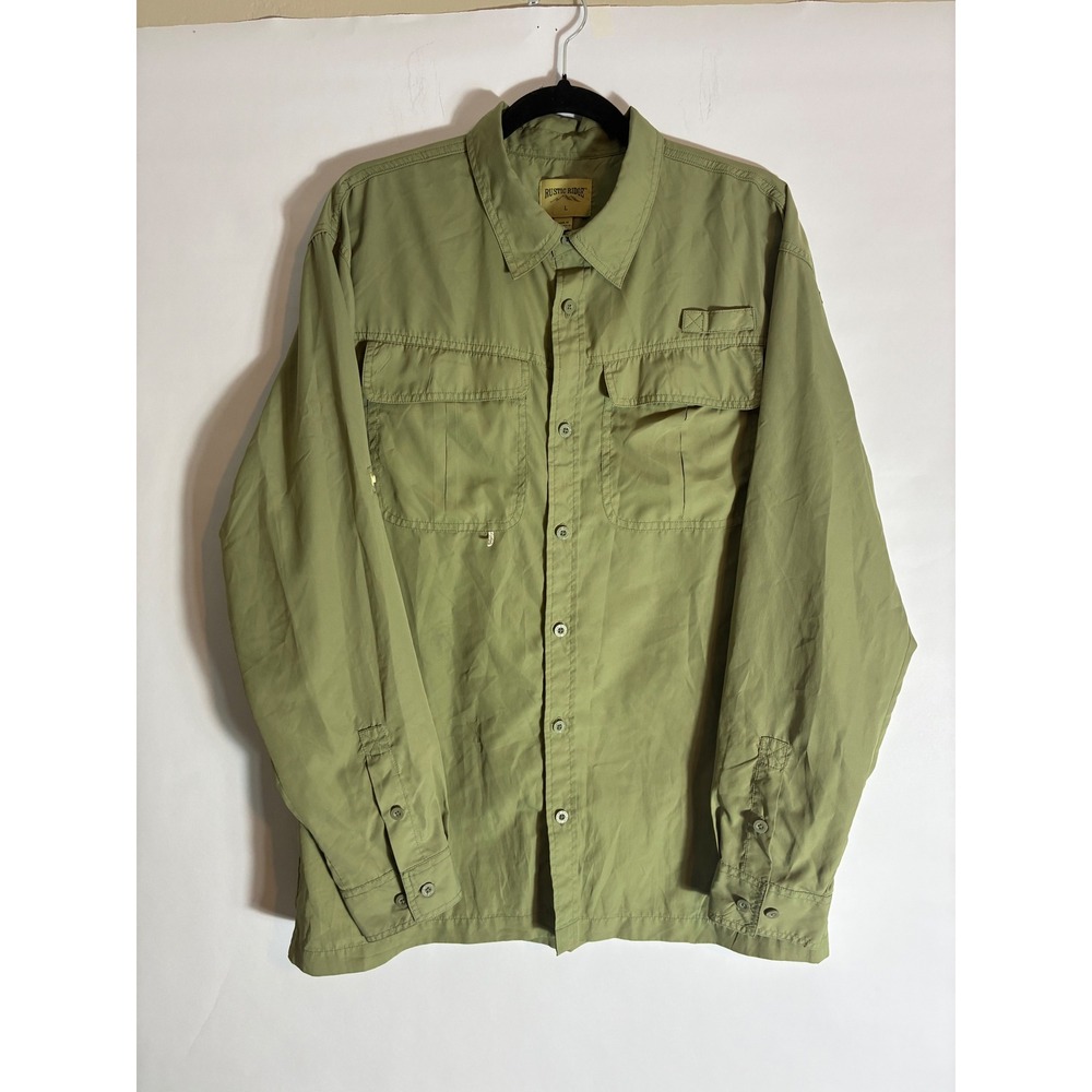 Rustic Ridge Fishing Shirt Mens Large Green Long Sleeve Vented Utility Gorpcore
